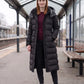 Extra-Long Hooded Puffer Jacket with Belt