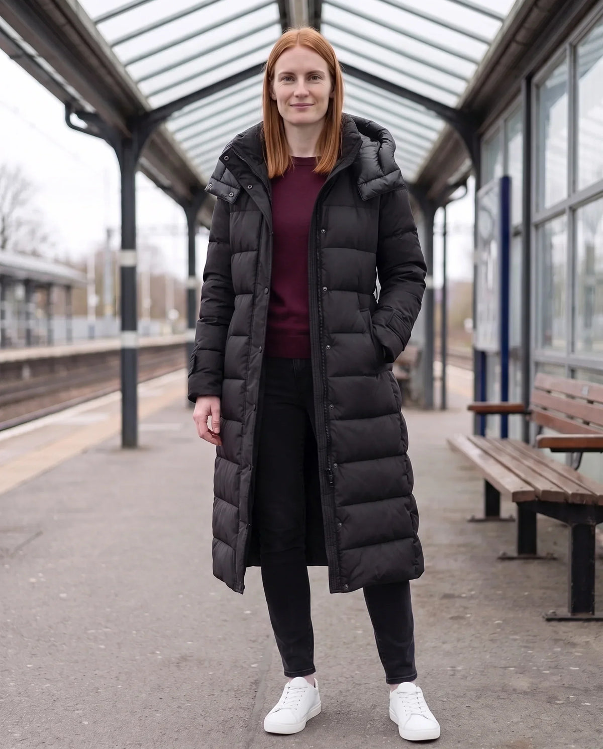 Extra-Long Hooded Puffer Jacket with Belt