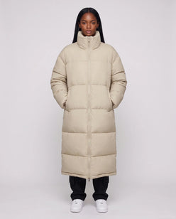 Extra-Long Boxy Puffer Jacket with Funnel Collar and Double Zip