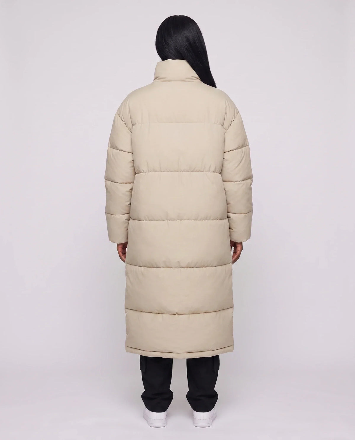 Extra-Long Boxy Puffer Jacket with Funnel Collar and Double Zip