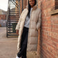 Extra-Long Boxy Puffer Jacket with Funnel Collar and Double Zip
