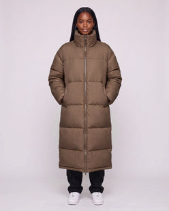 Extra-Long Boxy Puffer Jacket with Funnel Collar and Double Zip