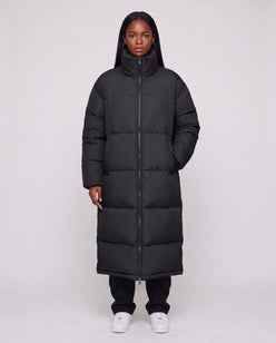 Extra-Long Boxy Puffer Jacket with Funnel Collar and Double Zip