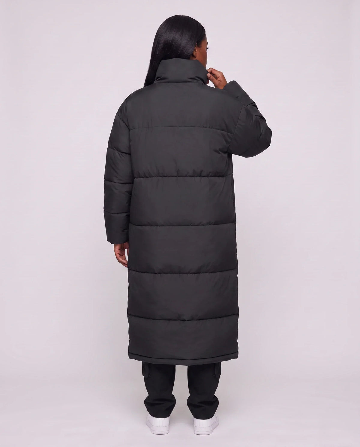 Extra-Long Boxy Puffer Jacket with Funnel Collar and Double Zip