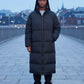 Extra-Long Boxy Puffer Jacket with Funnel Collar and Double Zip