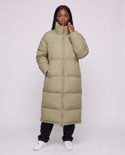 Extra-Long Boxy Puffer Jacket with Funnel Collar and Double Zip