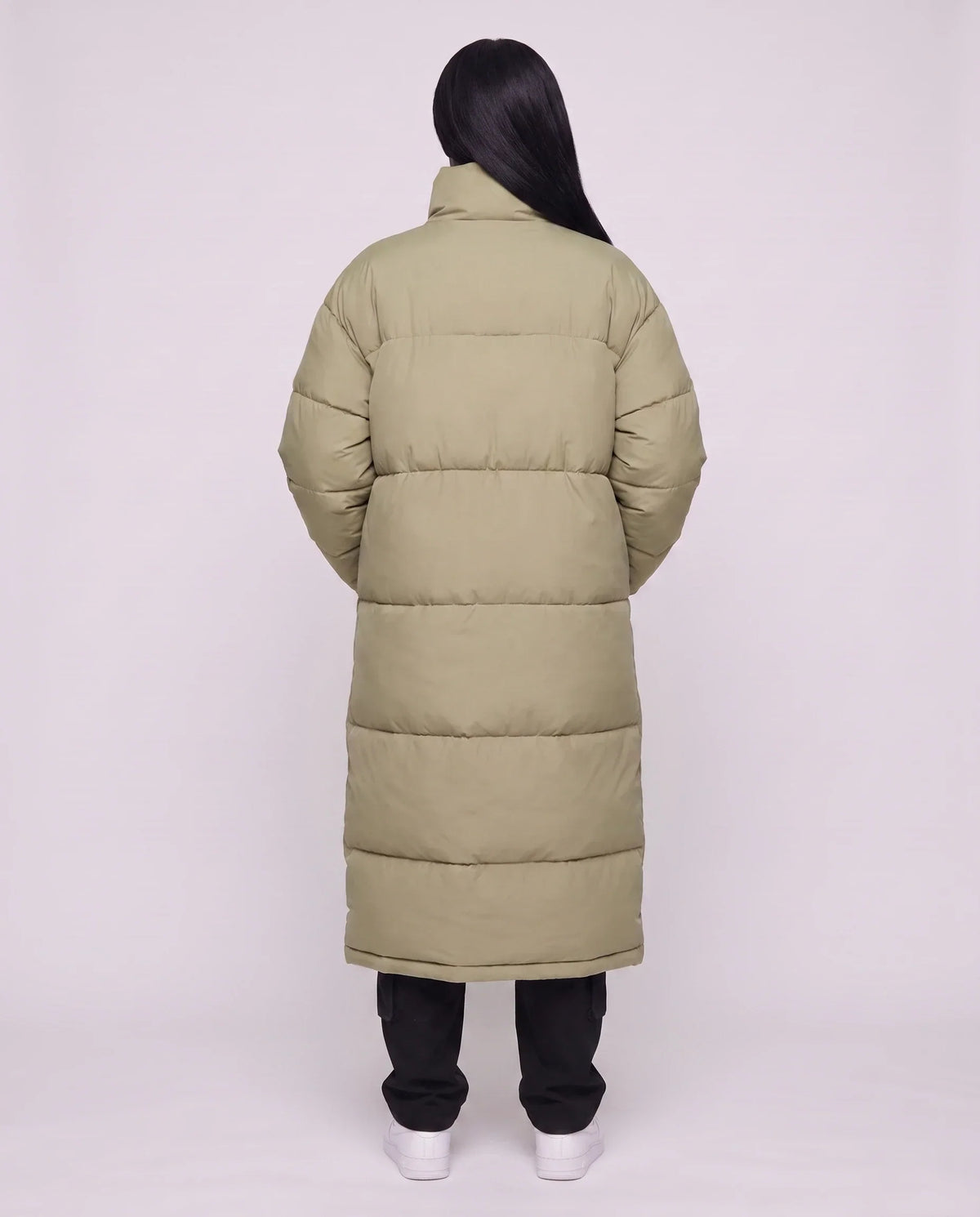 Extra-Long Boxy Puffer Jacket with Funnel Collar and Double Zip