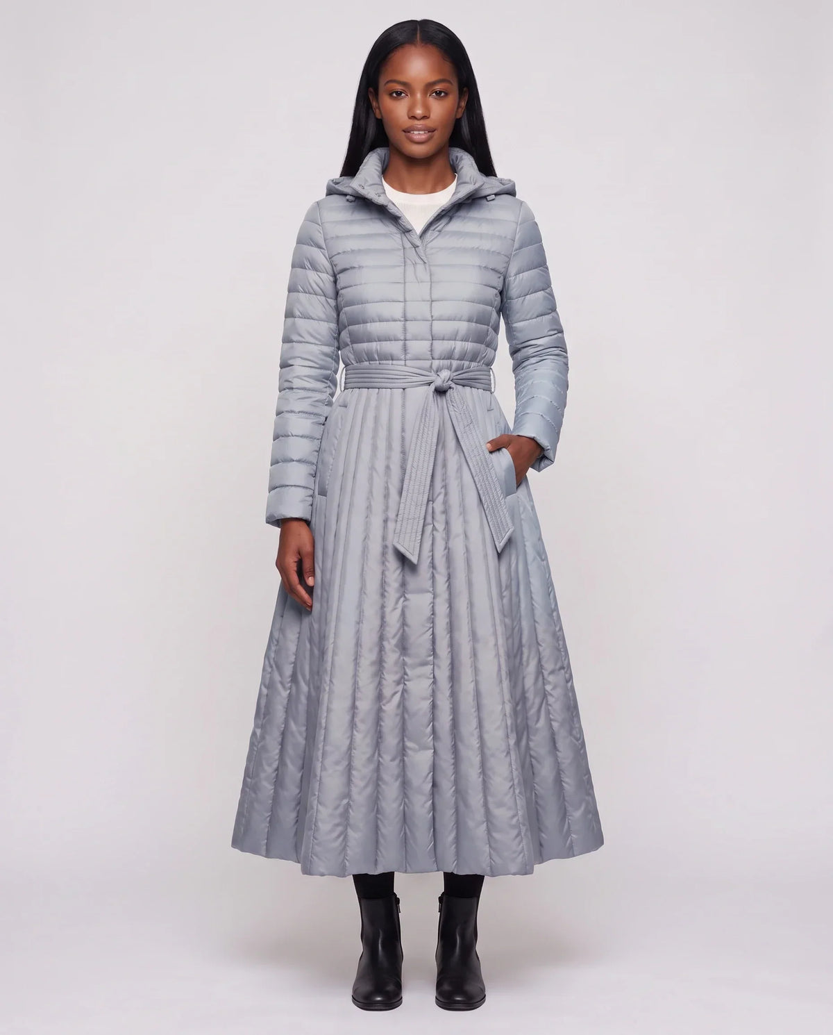 Extra-Long Flared Hooded Puffer Coat