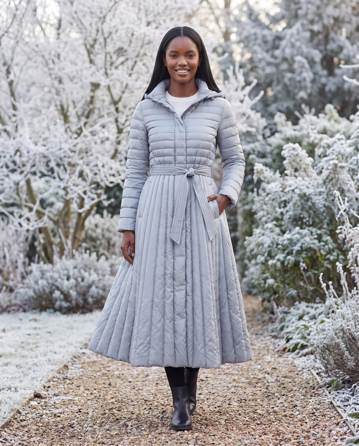 Extra-Long Flared Hooded Puffer Coat