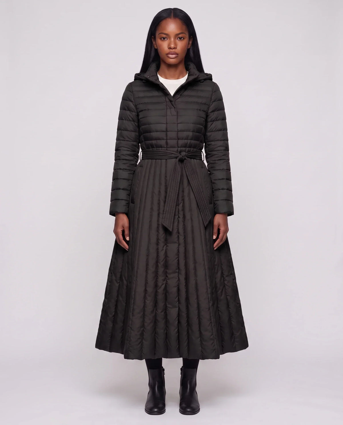 Extra-Long Flared Hooded Puffer Coat