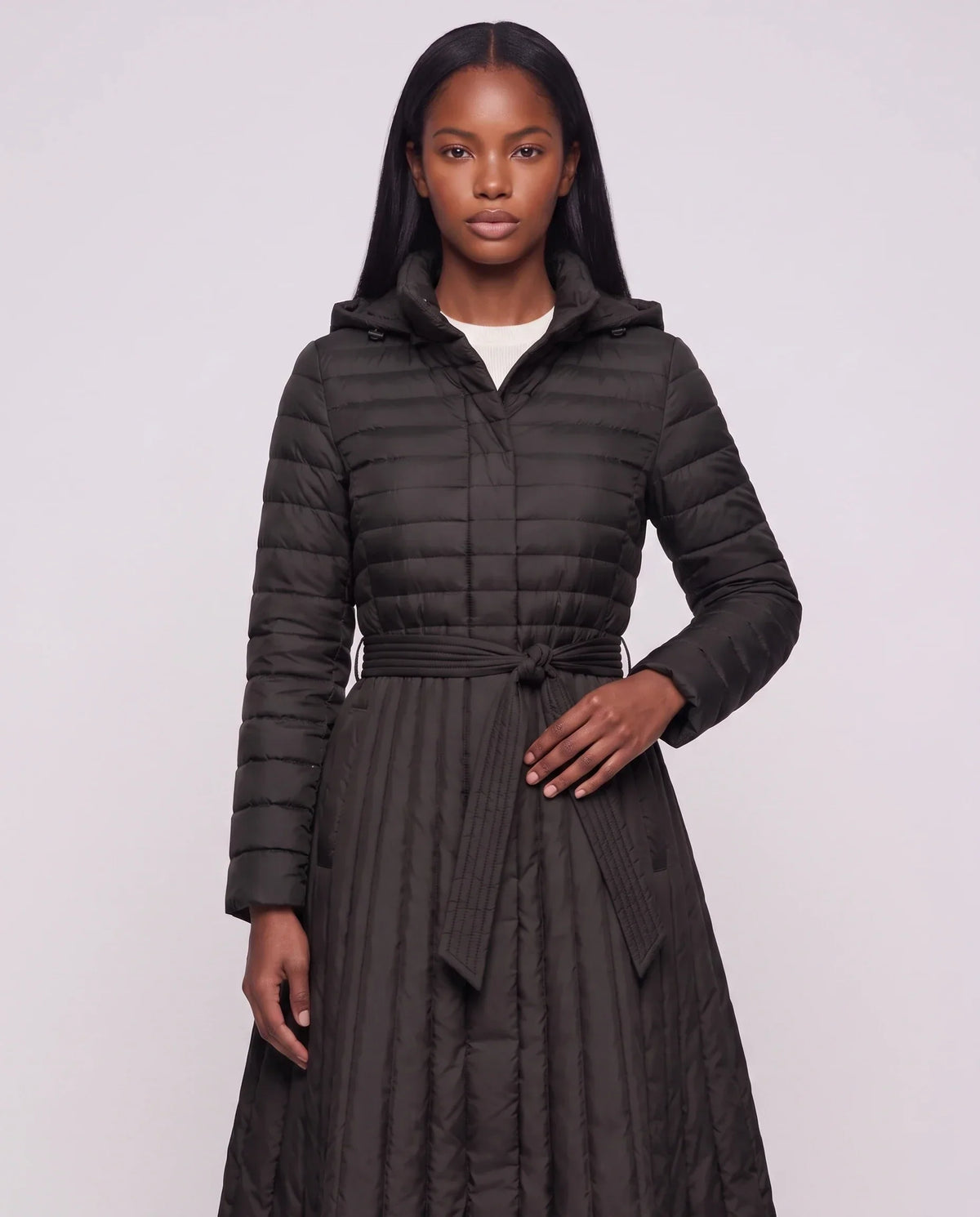 Extra-Long Flared Hooded Puffer Coat