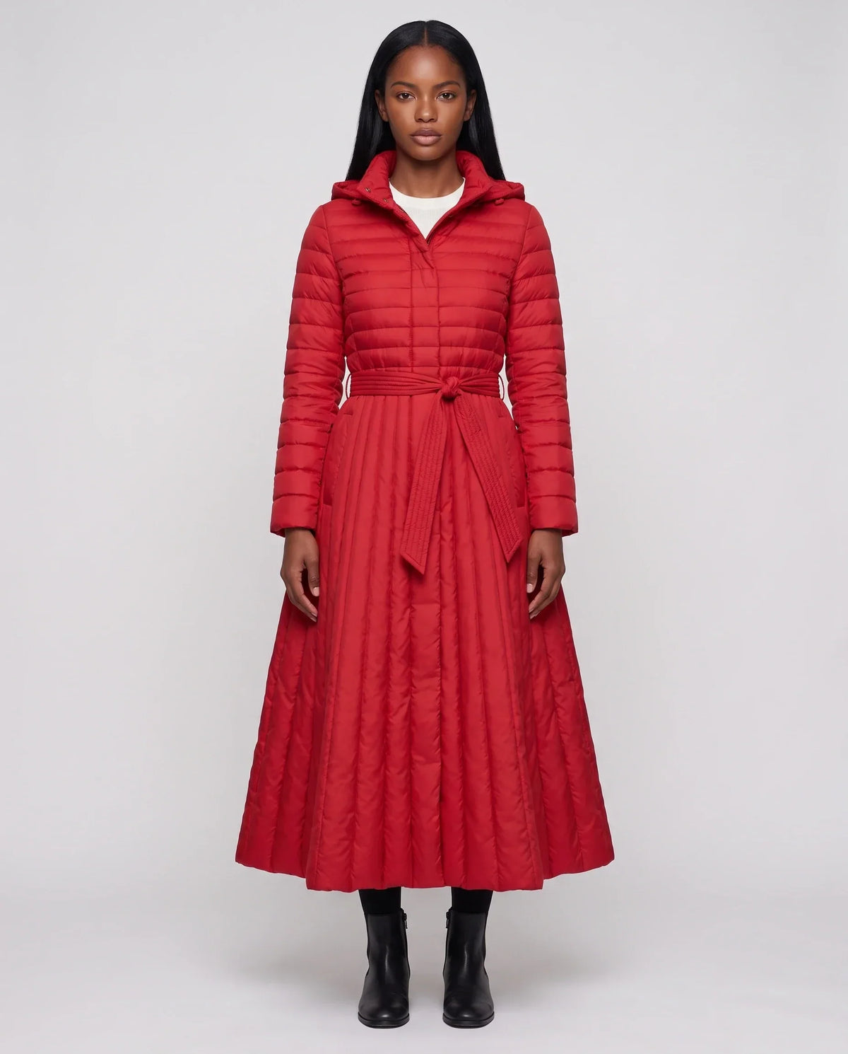 Extra-Long Flared Hooded Puffer Coat