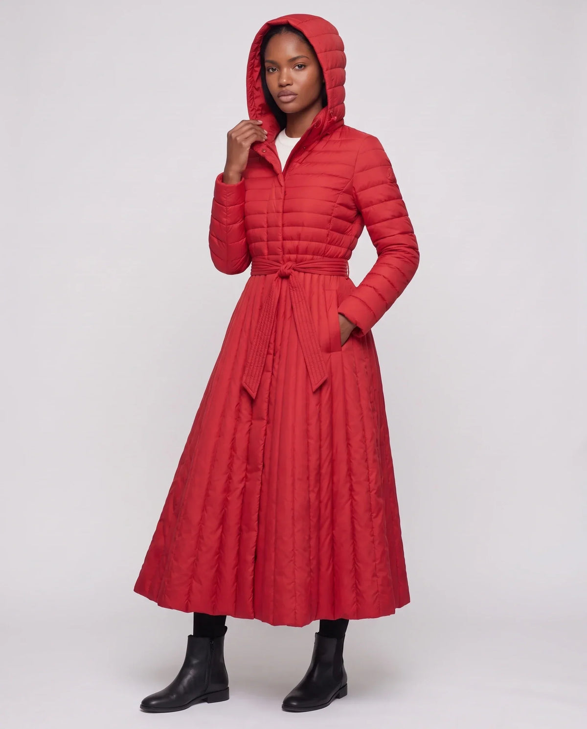 Extra-Long Flared Hooded Puffer Coat