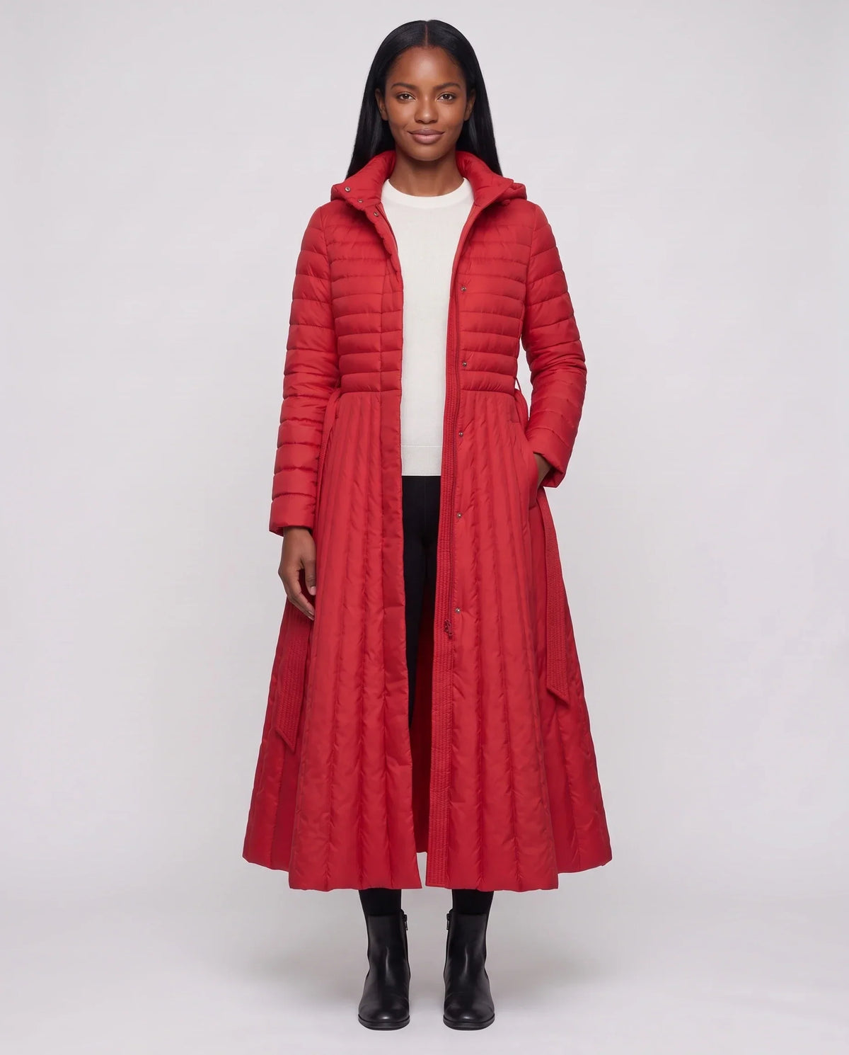 Extra-Long Flared Hooded Puffer Coat