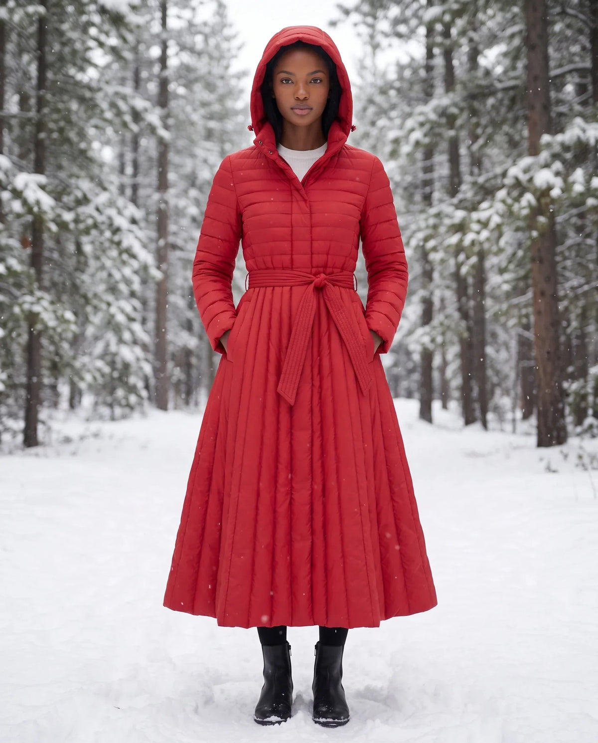 Extra-Long Flared Hooded Puffer Coat