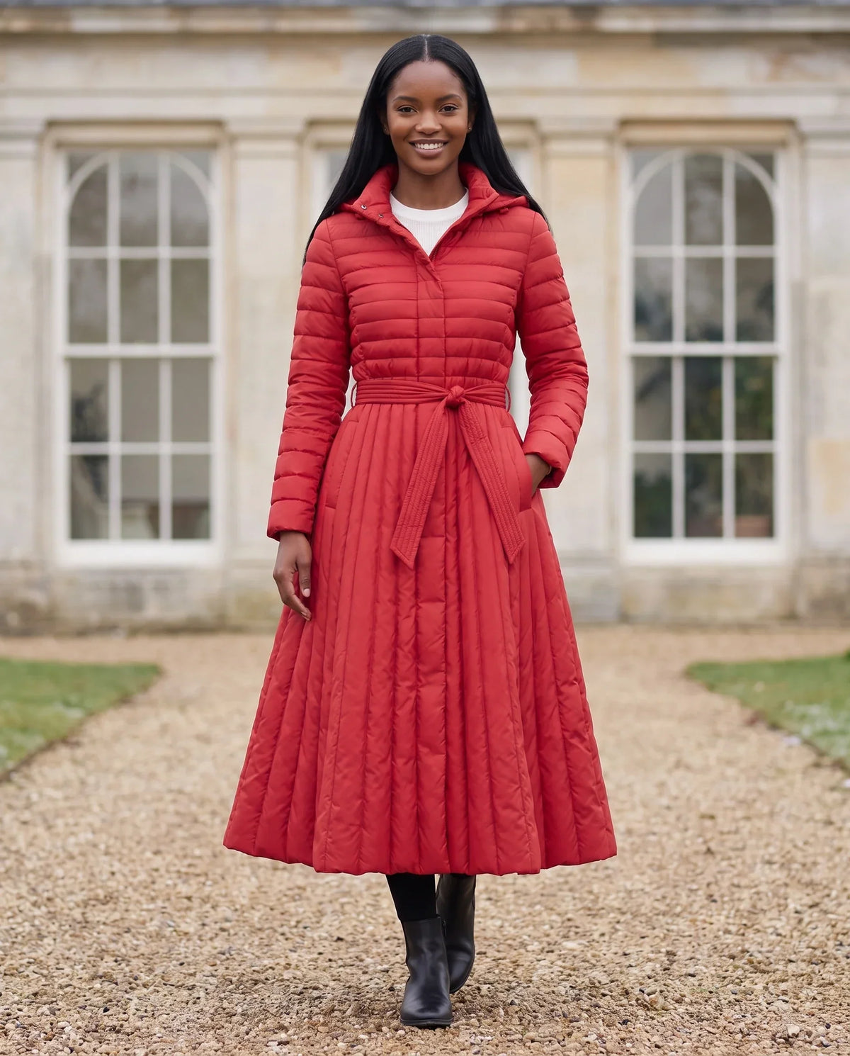 Extra-Long Flared Hooded Puffer Coat