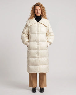 Extra-Long Puffer Jacket with Large Square Collar