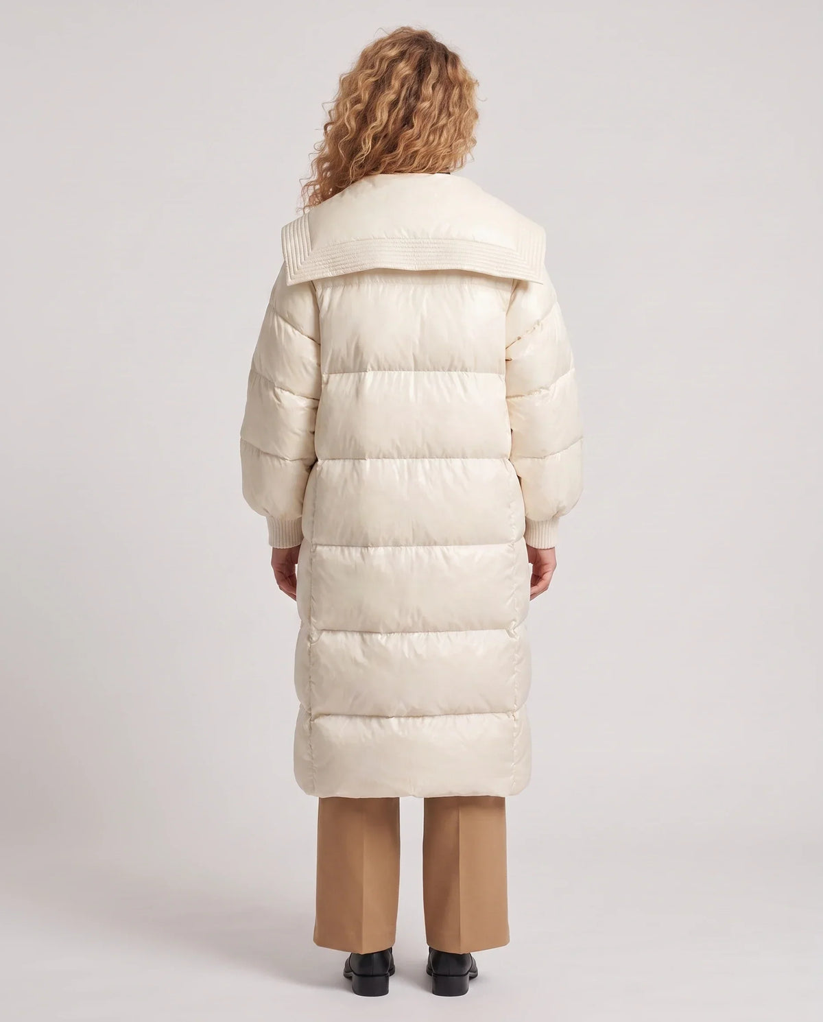 Extra-Long Puffer Jacket with Large Square Collar