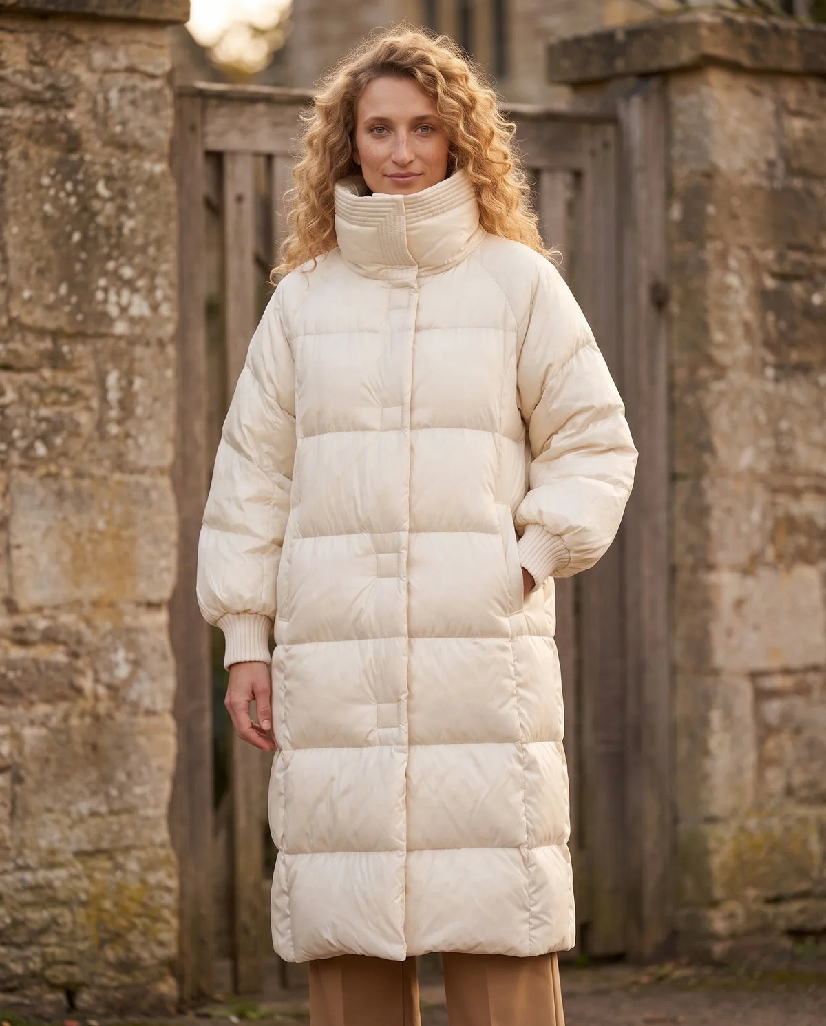 Extra-Long Puffer Jacket with Large Square Collar