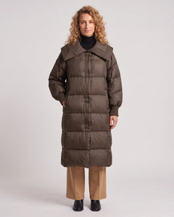 Extra-Long Puffer Jacket with Large Square Collar