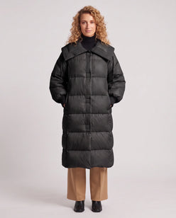 Extra-Long Puffer Jacket with Large Square Collar