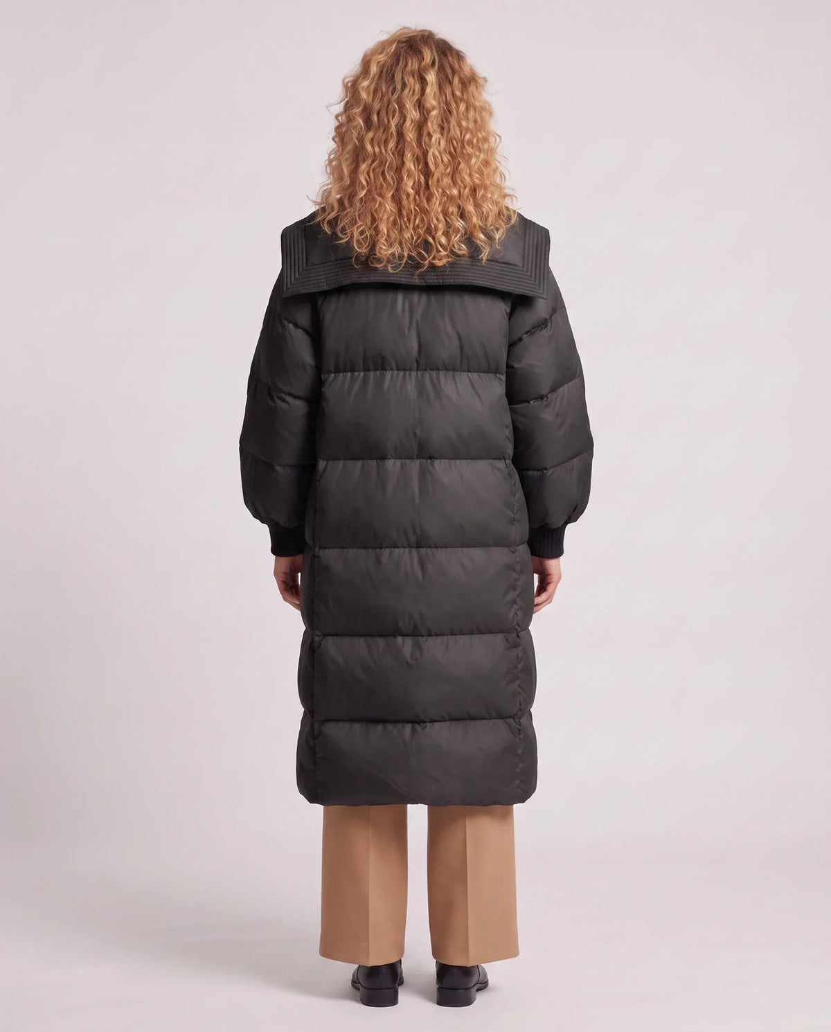 Extra-Long Puffer Jacket with Large Square Collar