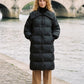 Extra-Long Puffer Jacket with Large Square Collar