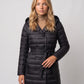 Extra-Long Lightweight Hooded Puffer Jacket with Belt
