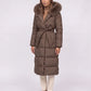 Belted Mid-Length Puffer Jacket with Faux Fur Hood