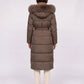 Belted Mid-Length Puffer Jacket with Faux Fur Hood
