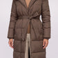 Belted Mid-Length Puffer Jacket with Faux Fur Hood