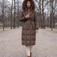 Belted Mid-Length Puffer Jacket with Faux Fur Hood