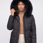 Belted Mid-Length Puffer Jacket with Faux Fur Hood