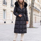 Belted Mid-Length Puffer Jacket with Faux Fur Hood