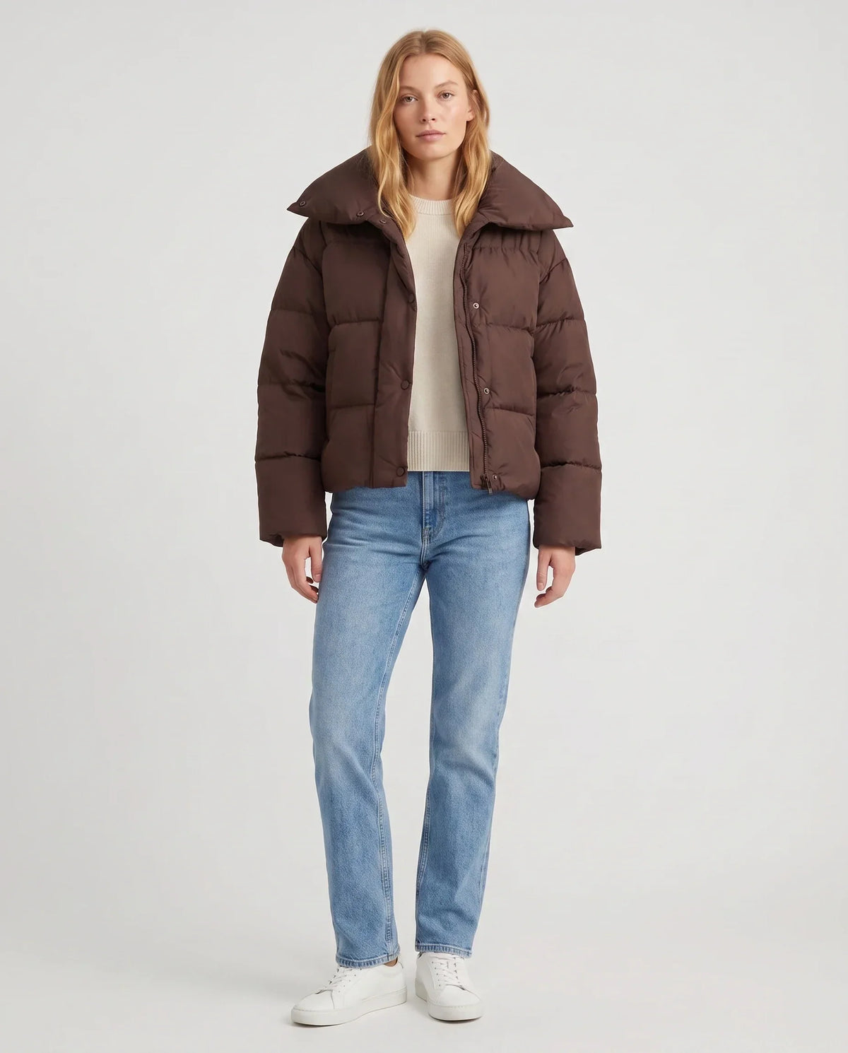 Short Oversized Puffer Jacket with Large Collar