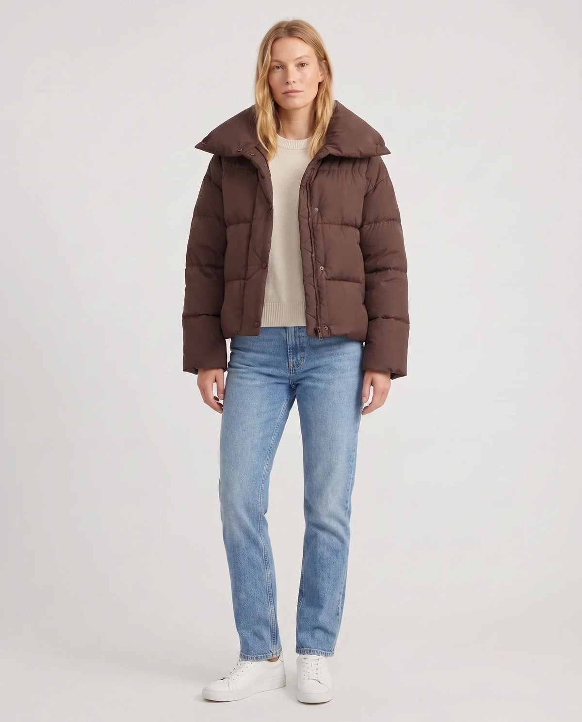 Short Oversized Puffer Jacket with Large Collar