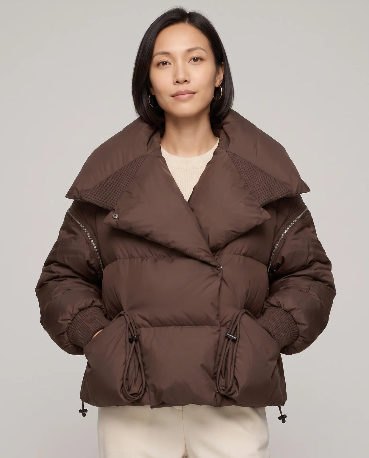 Short Puffer Jacket with Oversized Quilted Collar