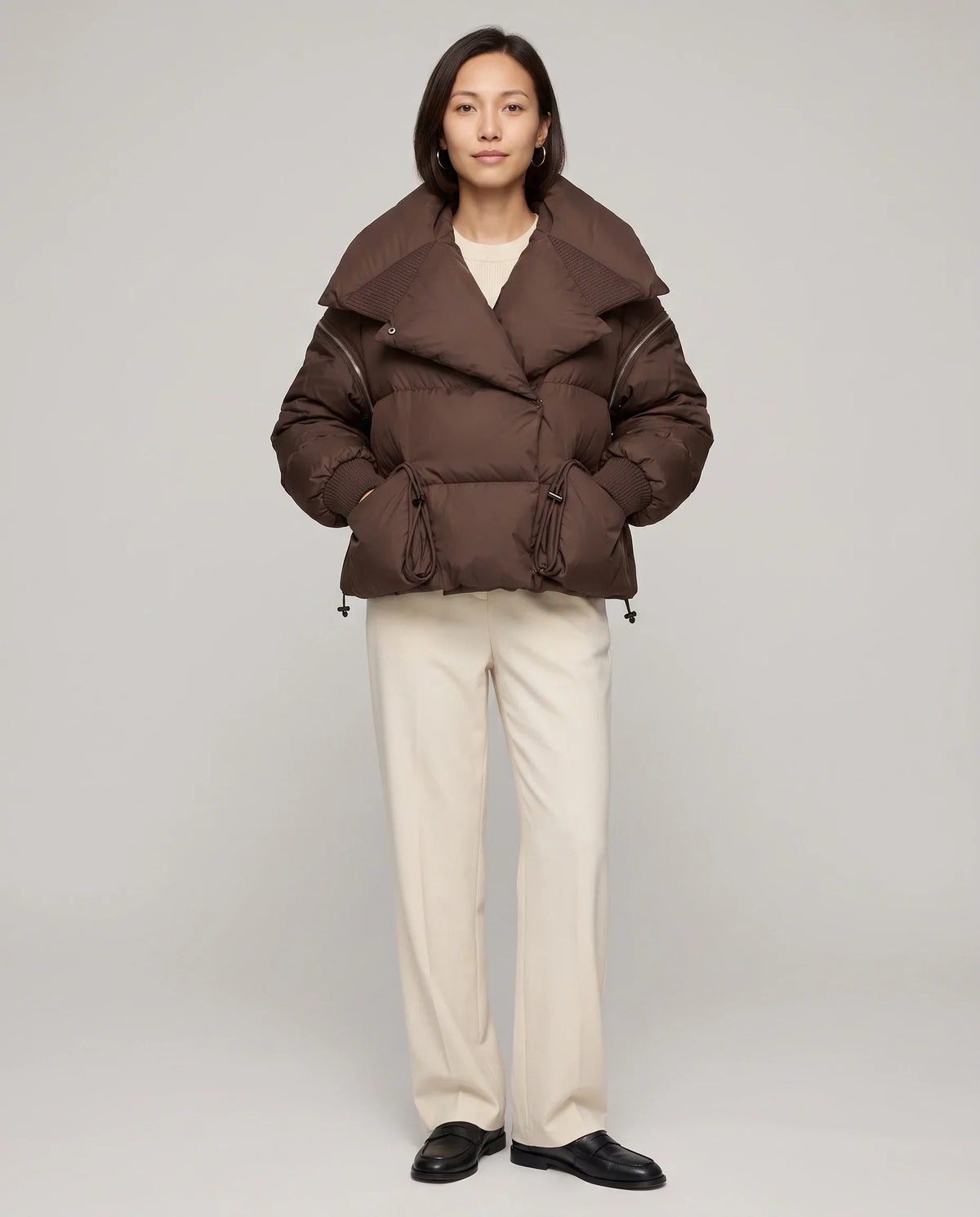 Short Puffer Jacket with Oversized Quilted Collar