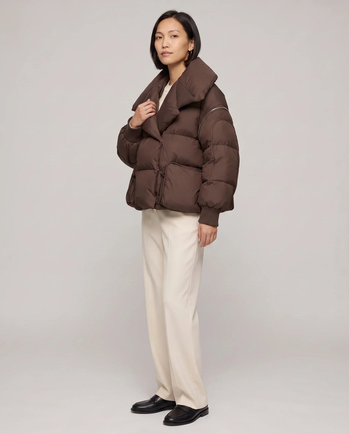 Short Puffer Jacket with Oversized Quilted Collar