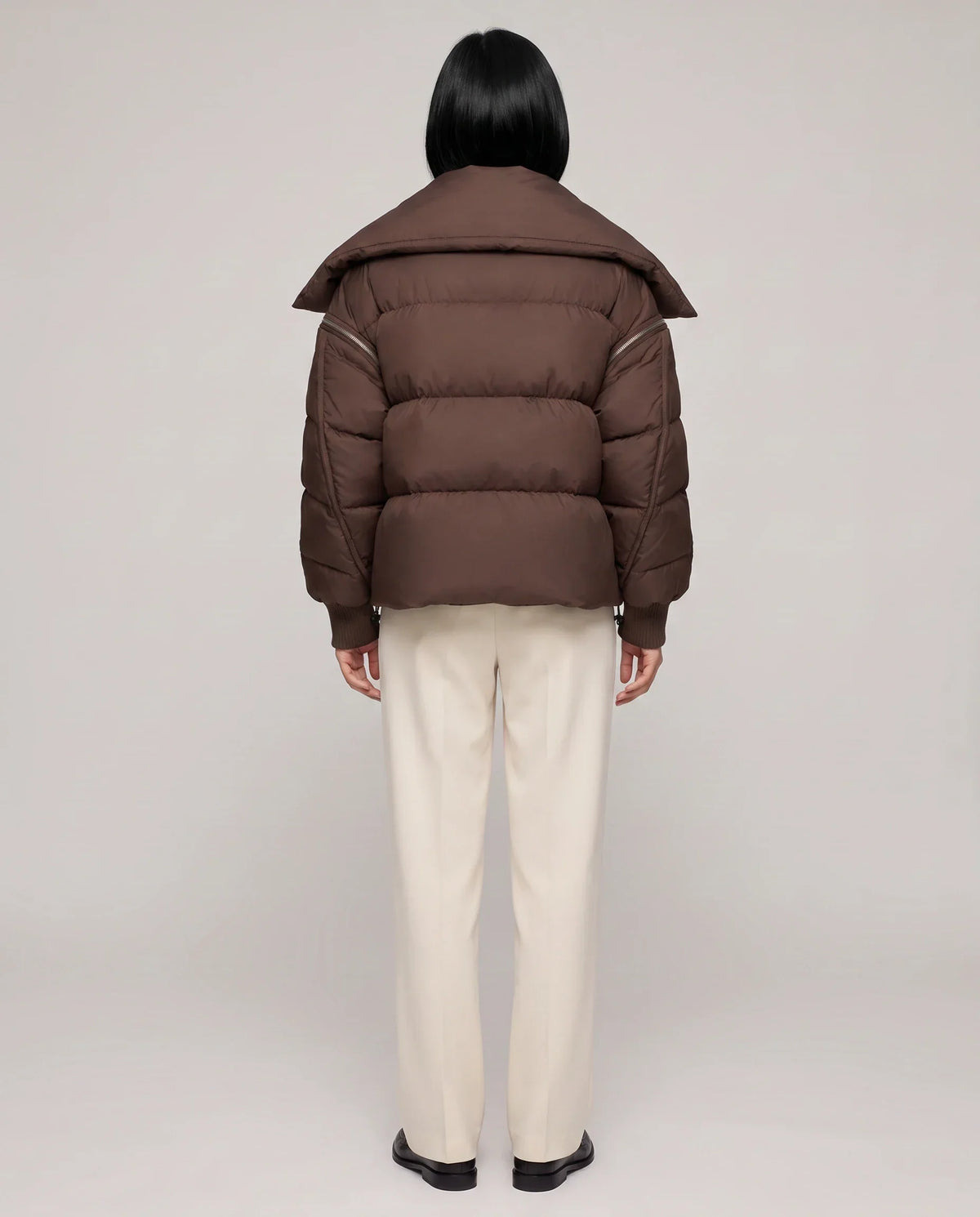 Short Puffer Jacket with Oversized Quilted Collar