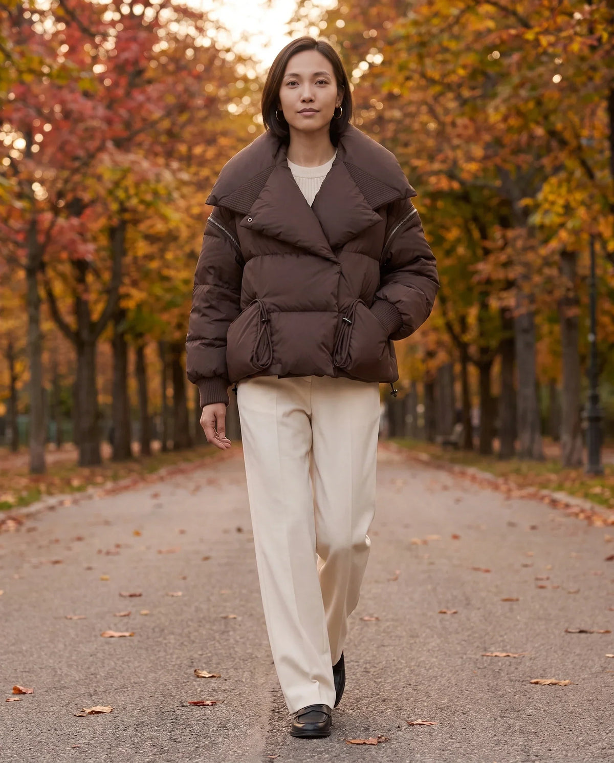Short Puffer Jacket with Oversized Quilted Collar