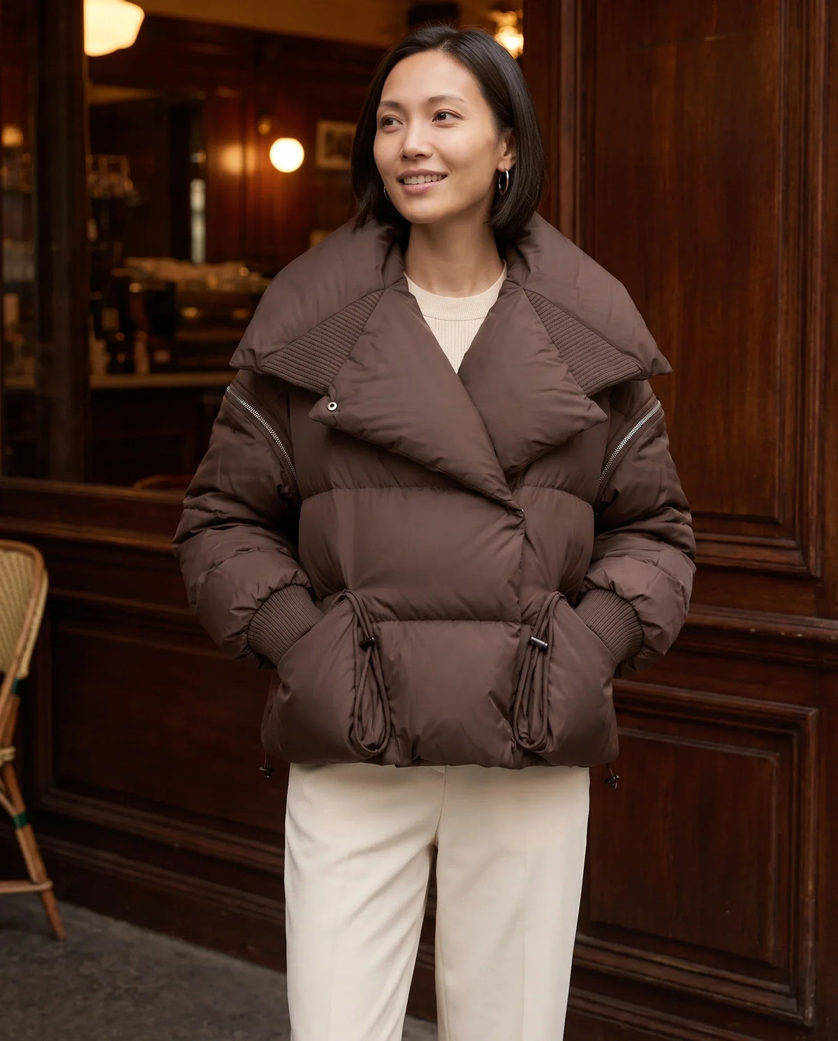 Short Puffer Jacket with Oversized Quilted Collar