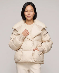 Short Puffer Jacket with Oversized Quilted Collar