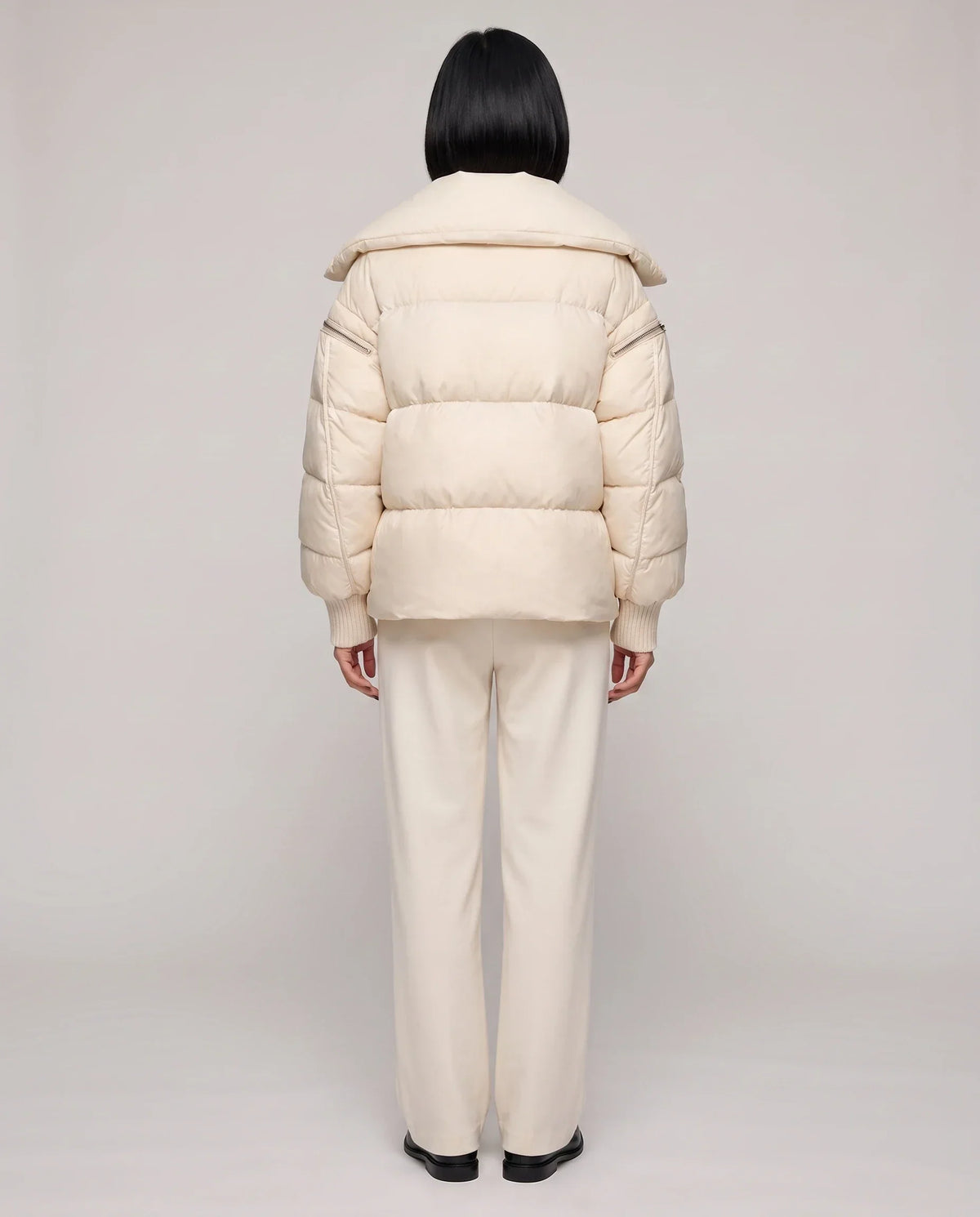 Short Puffer Jacket with Oversized Quilted Collar