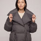 Short Puffer Jacket with Oversized Quilted Collar