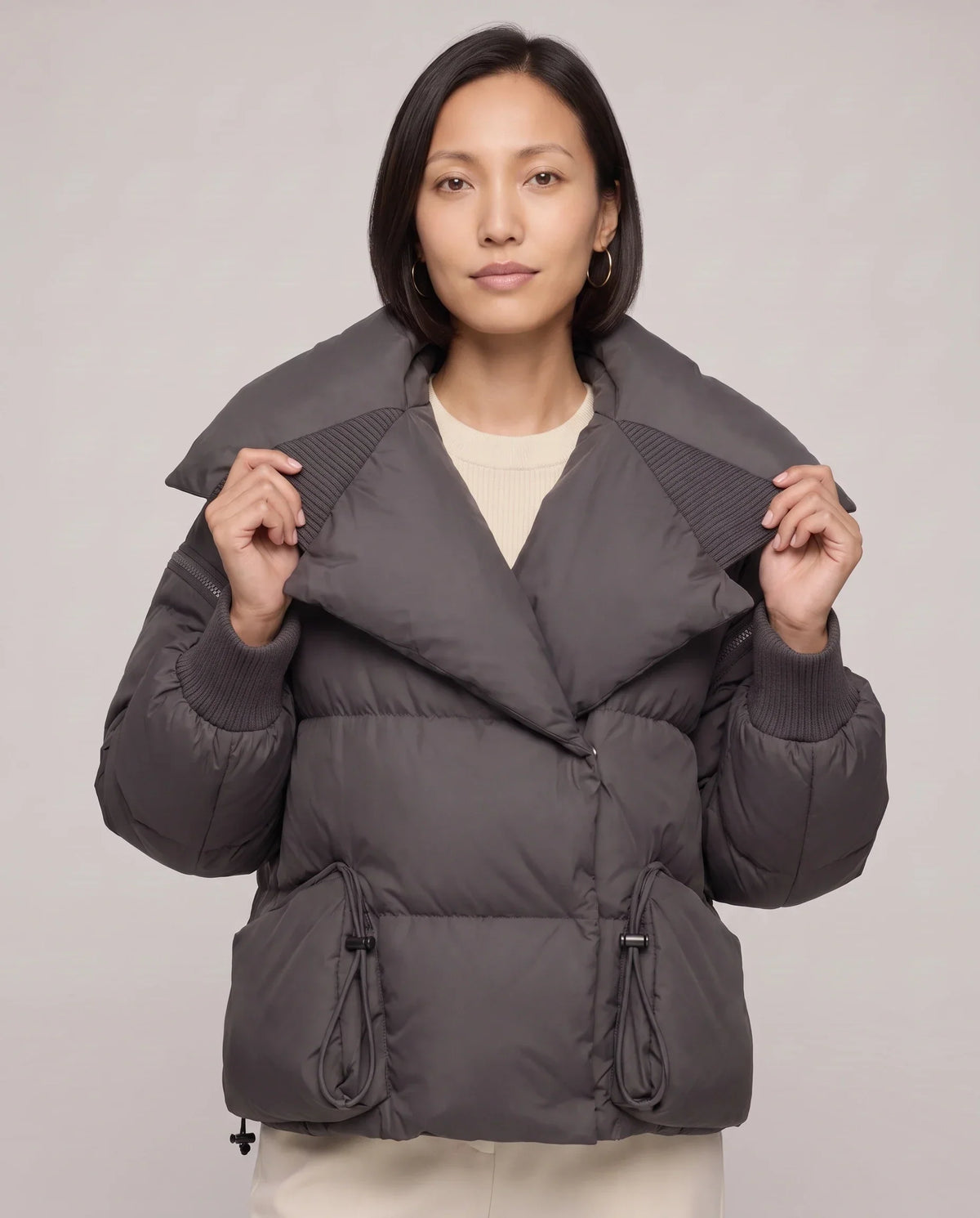 Short Puffer Jacket with Oversized Quilted Collar