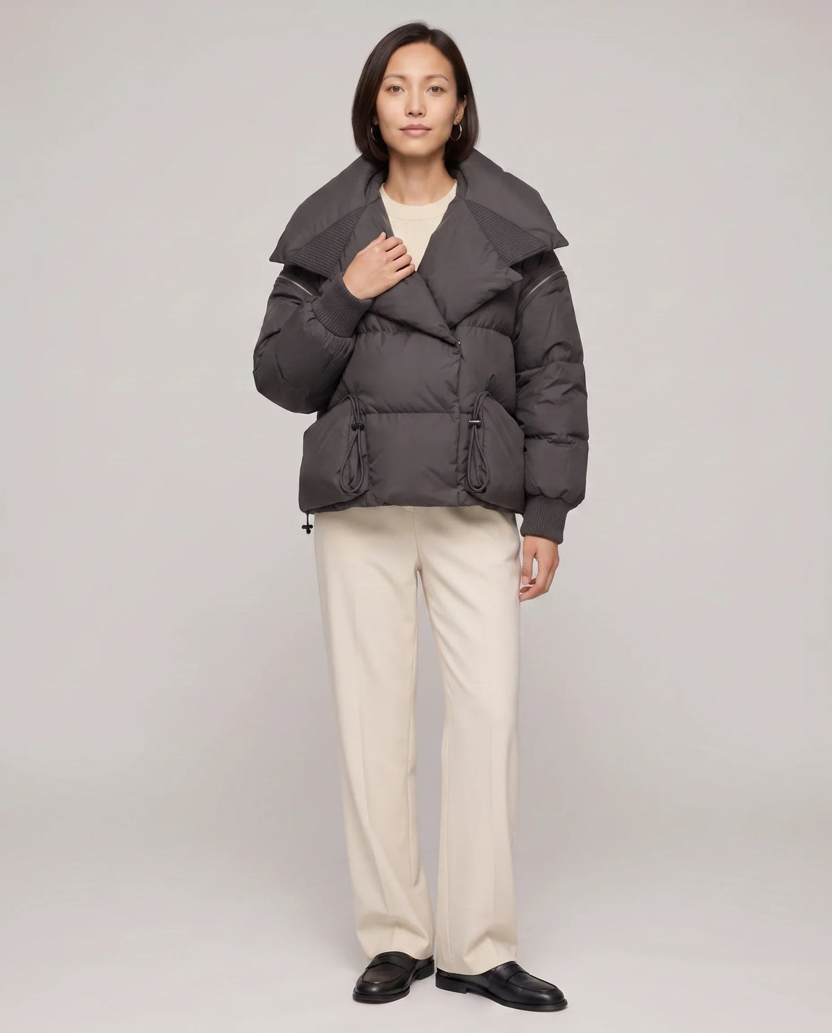 Short Puffer Jacket with Oversized Quilted Collar