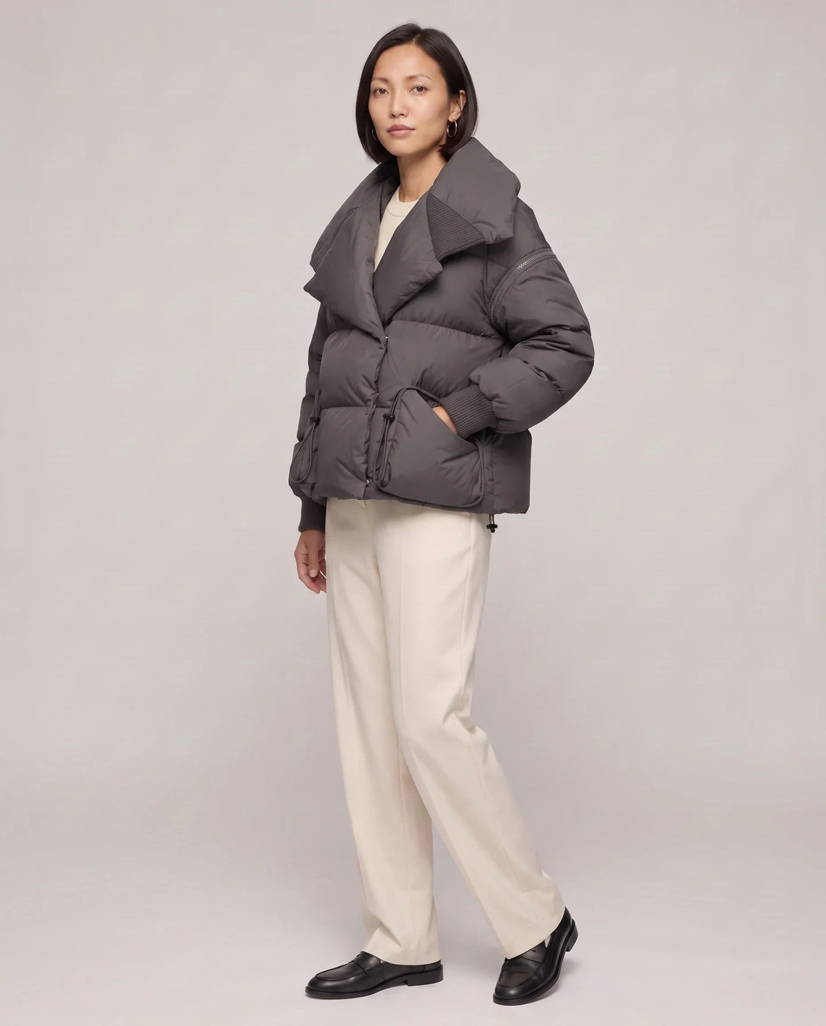 Short Puffer Jacket with Oversized Quilted Collar