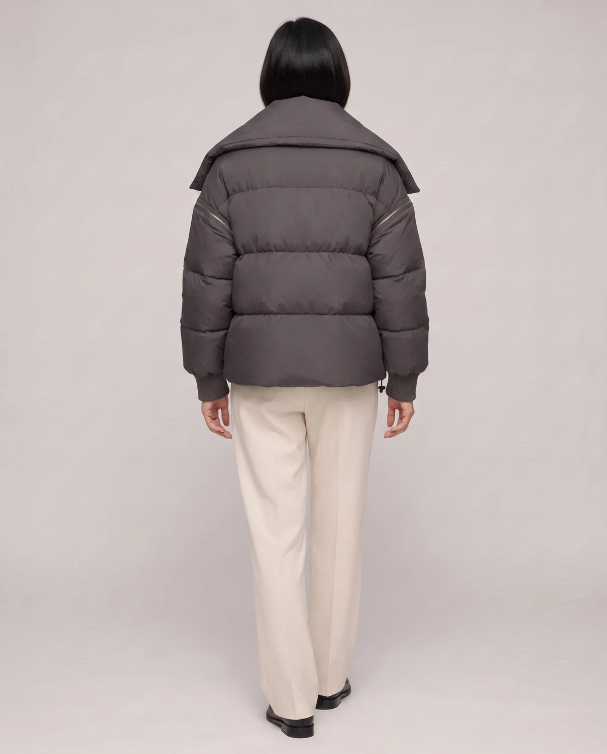 Short Puffer Jacket with Oversized Quilted Collar