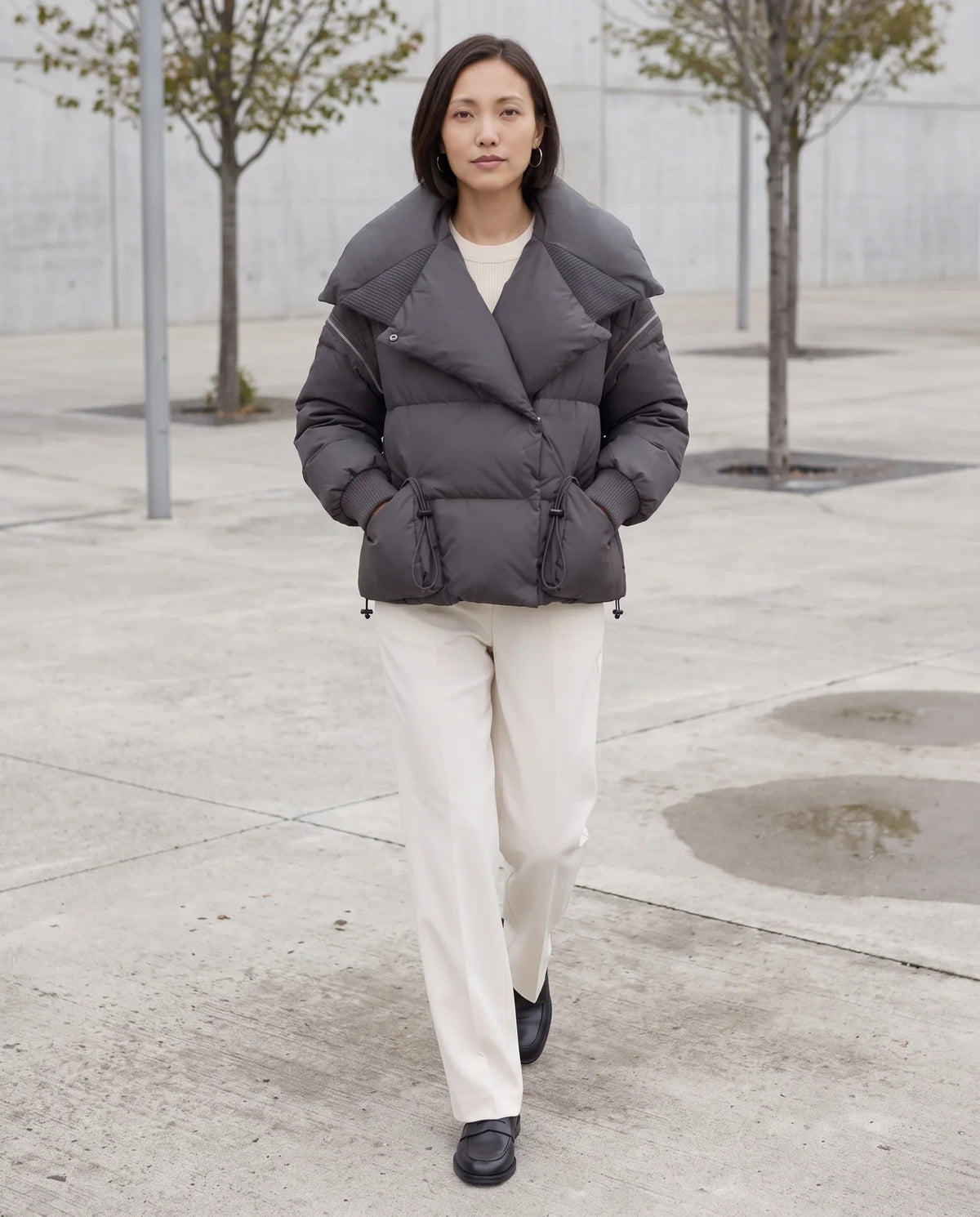Short Puffer Jacket with Oversized Quilted Collar